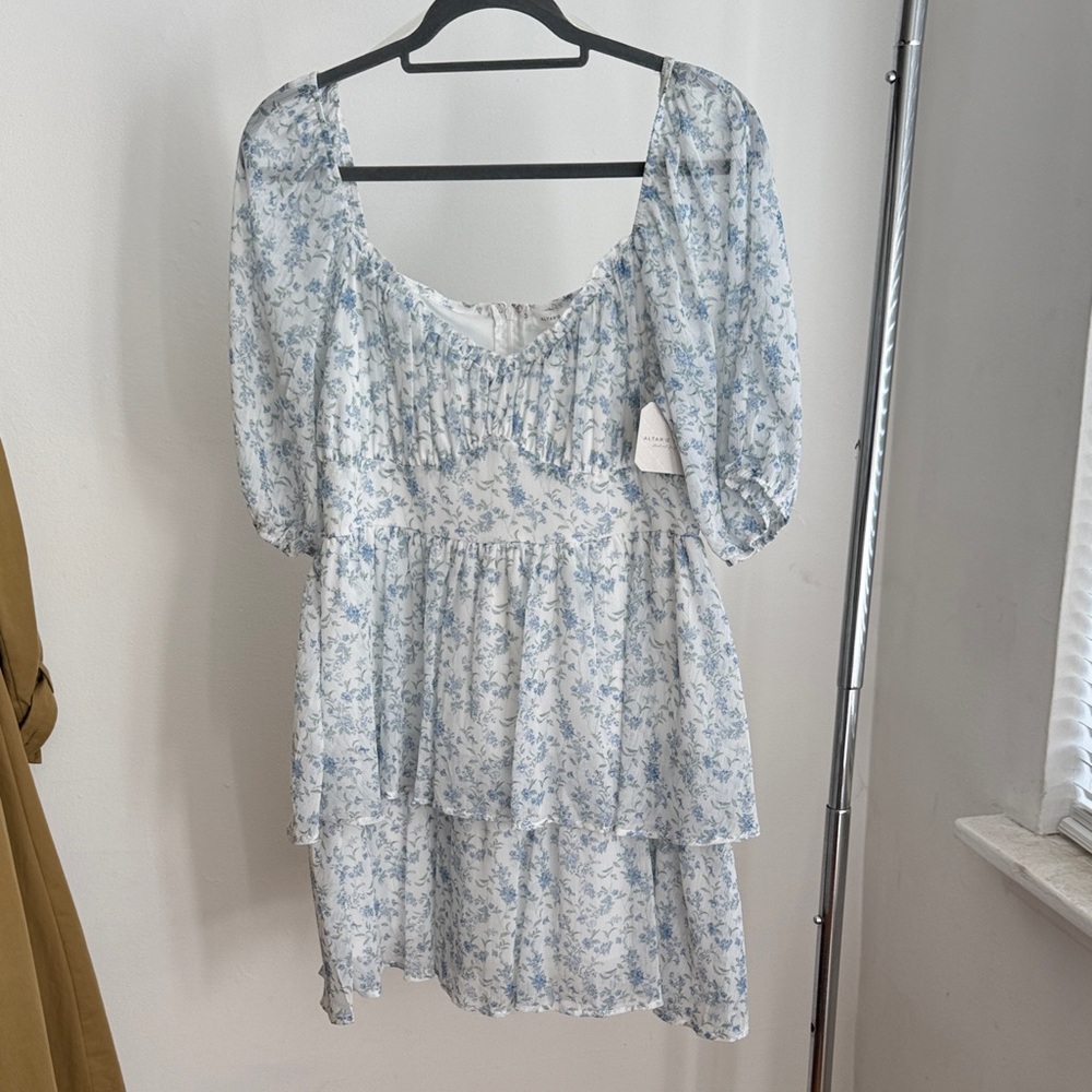 Altar'd State Blue and White Floral Mini Dress